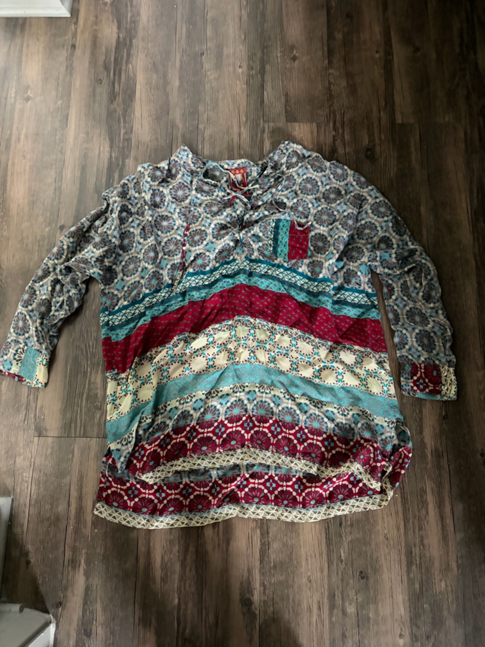 Johnny Was bohemian-style multicolor patterned tunic M